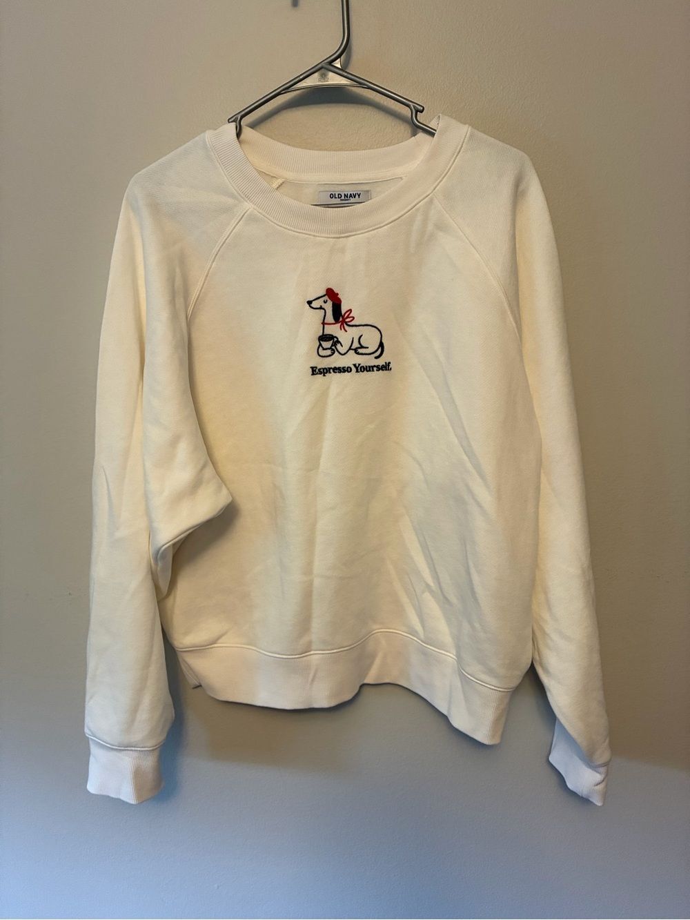 Old Navy SoComfy Sweatshirt Size Large NWOT Espresso Yourself Graphic Cream - Picture 7 of 10